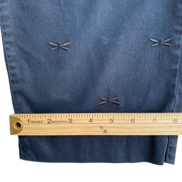 Talbots Women's Cropped Pants 16 Navy Embroidered Dragonflies Straight Leg - Picture 6 of 7
